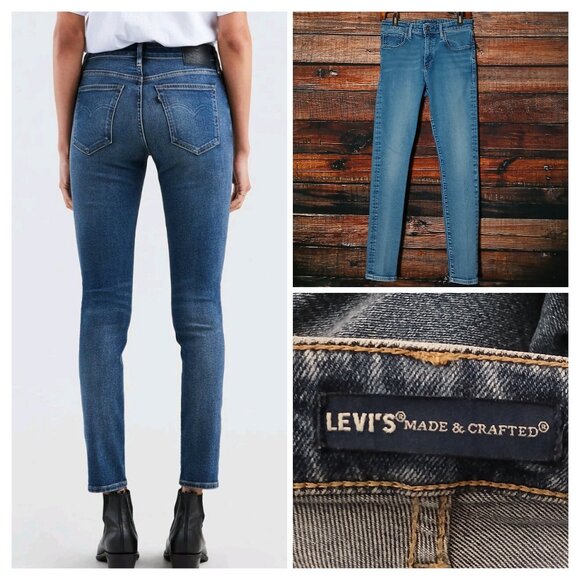 Levis Made & Crafted Jeans 721 Size 30 High Rise Skinny Blue Denim Stretch - Picture 1 of 12